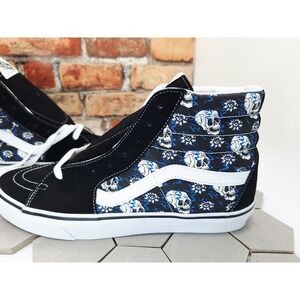 VANS Sk8-Hi Flash Skulls Black Men‎ Sz 12 Blue Flame White Graphic Rare